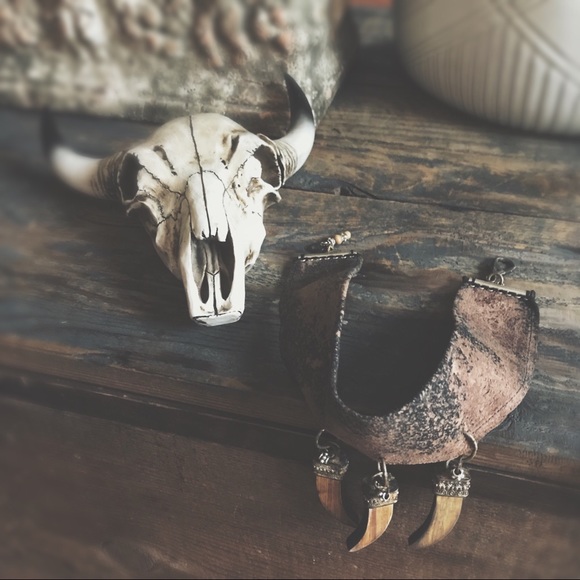 Necklace  and earrings Dip Dye Italian Leather&Rustic Wood & Metal Horns - Picture 4 of 8